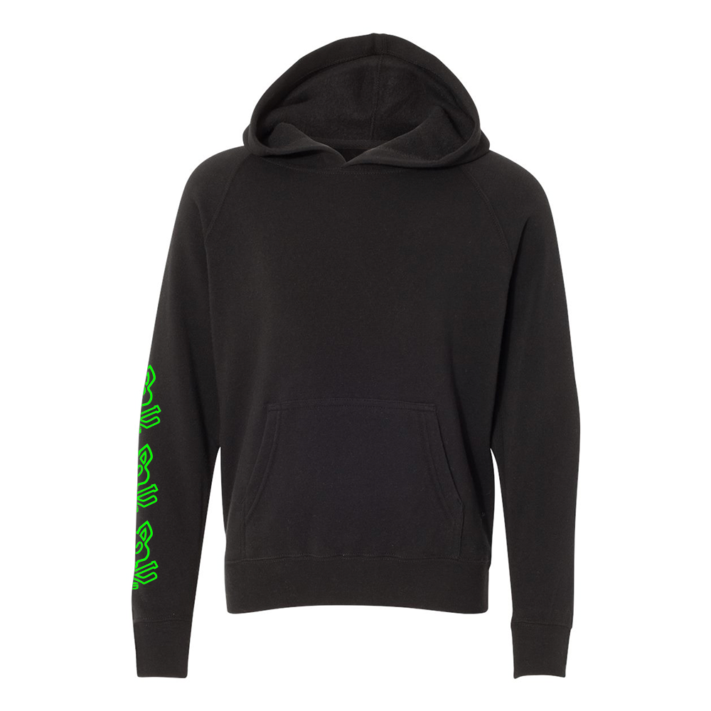 Youth Hat Trick Raglan Hoodie - Black w/Neon Green