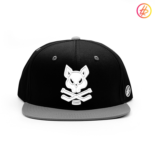 Black and Silver Rink Rat Flat Bill Snapback - Customizable