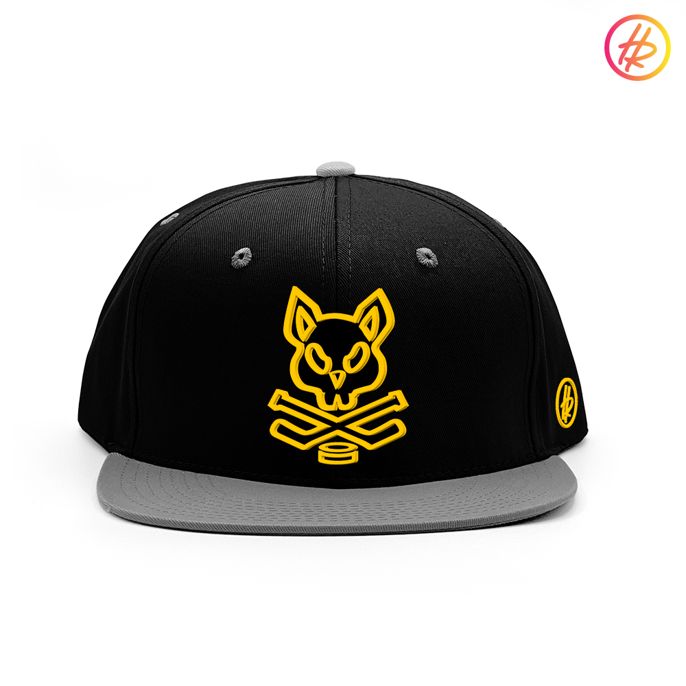 Black and Silver Rink Rat Flat Bill Snapback - Customizable