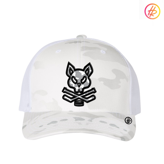 Hatty Rattyโข Hockey Team Rink Rat - Cotton Trucker Hat - Snow Camo