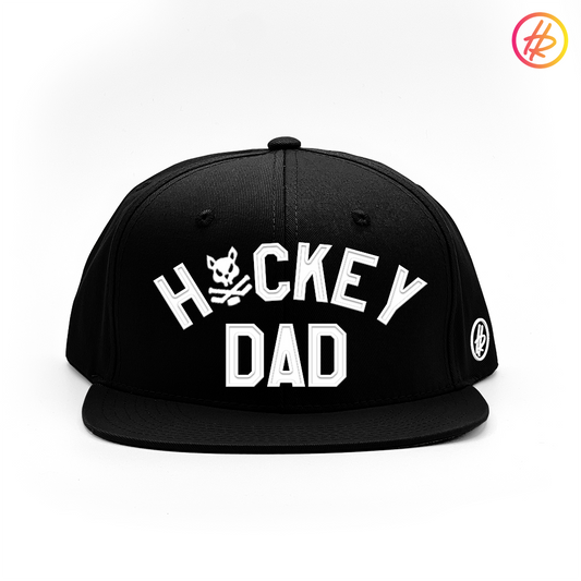 Hatty Ratty Black Flatbill Snapback Hockey Dad White - Adult