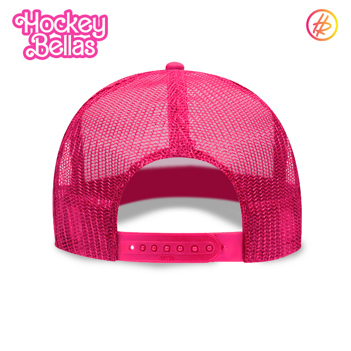 "I'm a Hockey Bella" Neon Pink and Electric Purple Adult Trucker