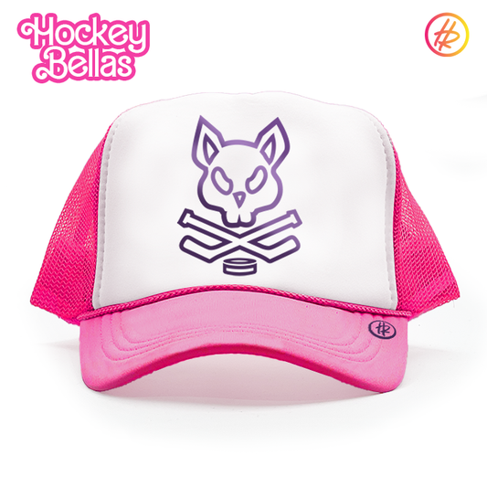 Hockey Bellas Neon Pink and Electric Purple Youth Trucker