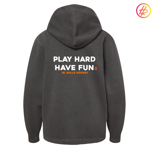 Hatty Ratty™ - PLAY HARD HAVE FUN Hockey Bolt - Jr. Gulls - Pigment Dyed Hoodie - YOUTH