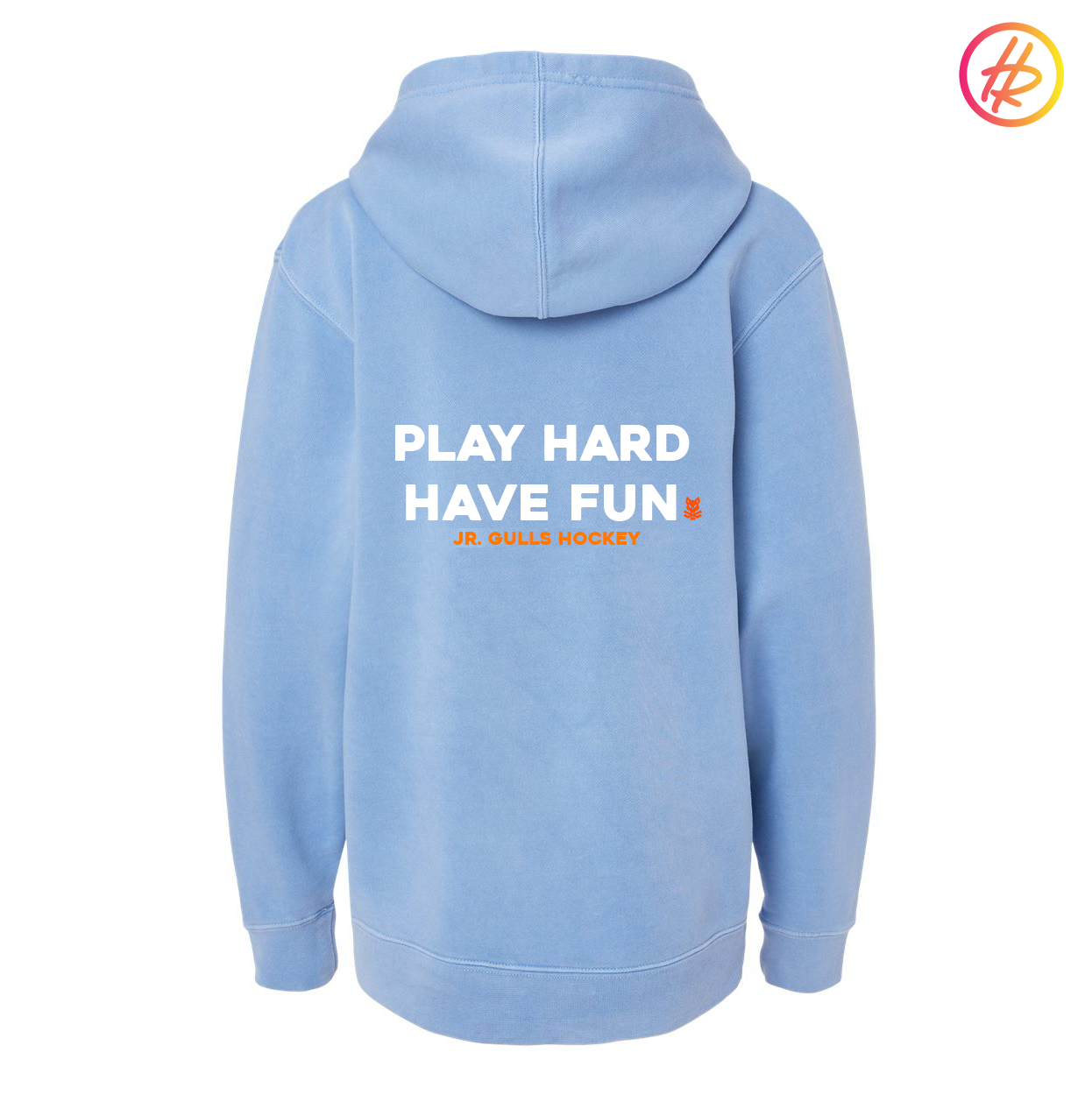 Hatty Ratty™ - PLAY HARD HAVE FUN Hockey Bolt - Jr. Gulls - Pigment Dyed Hoodie - YOUTH