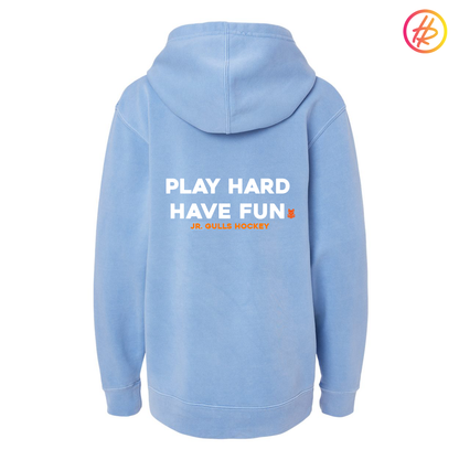 Hatty Ratty™ - PLAY HARD HAVE FUN Hockey Bolt - Jr. Gulls - Pigment Dyed Hoodie - YOUTH