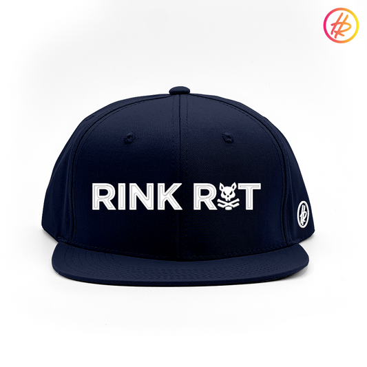 Hatty Ratty Navy Flatbill Snapback "Rink Rat" White - Youth