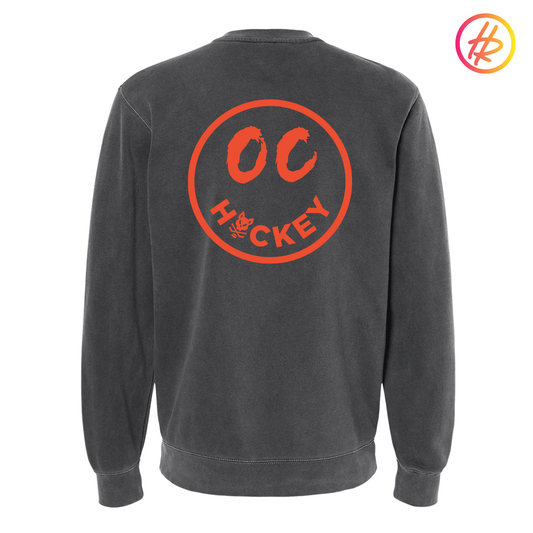 Hatty Ratty™ + OC Hockey Happy Face Pigment Dyed Crewneck