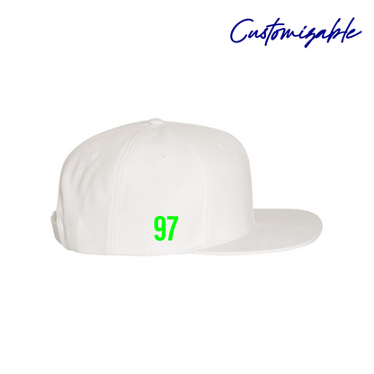 Hatty Ratty™ - Flat Bill - White & Neon Green - Customizable ADULT