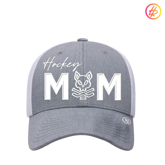 Hatty Ratty Heather Grey and White Trucker hat Hockey Mom White - Adult