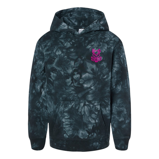 Youth Rink Rat Hoodie - Tie Dyed Black and Neon Pink