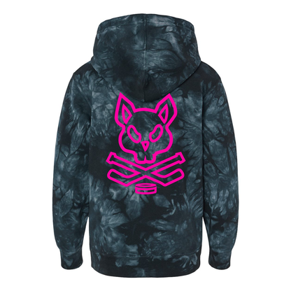 Youth Rink Rat Hoodie - Tie Dyed Black and Neon Pink